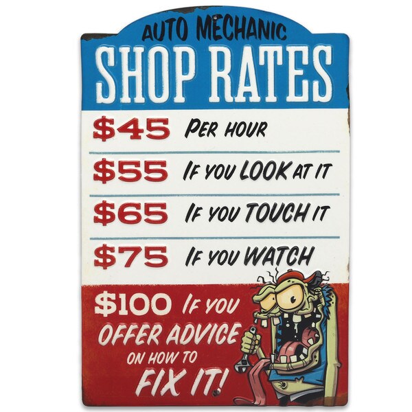 Auto Mechanic Shop Rates Metal Sign – American Vintage Hot Rod And ...